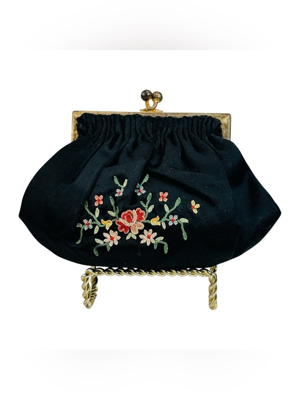 Vintage Black Petit Point France Coin Purse